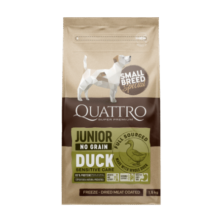 Quattro SB sausas jaunų mažų veislių šunų pašaras su antiena, 1,5kg