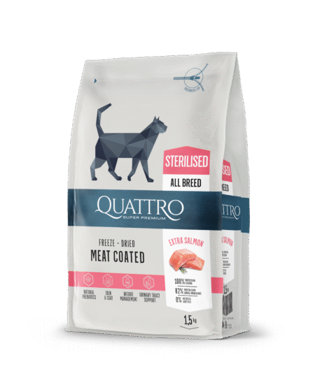 Quattro Extra Salmon Sterilised su lašiša sausas sterilizuotų kačių pašaras, 1,5kg