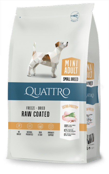 Quattro Mini Poultry su paukštiena sausas mažų veislių šunų pašaras, 1,5kg