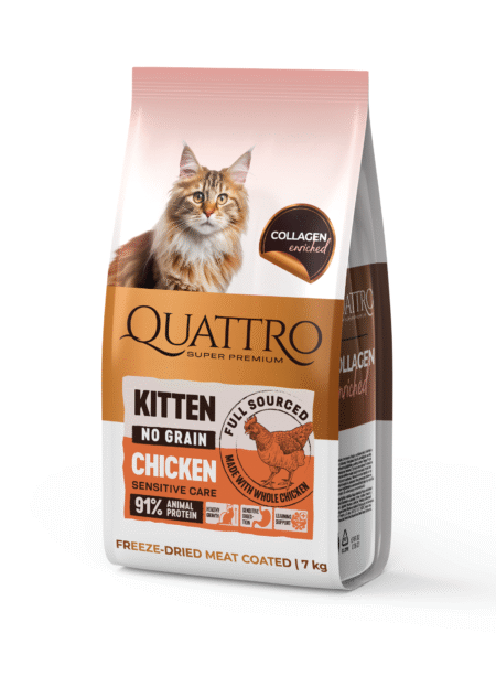 Quattro visavertis sausas pašaras visų veislių kačiukams su vištiena (iki 12 mėnesių), 7 kg